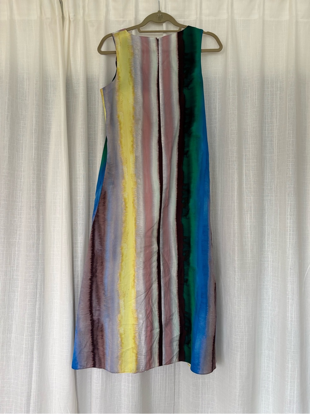 COS Sleeveless V-Neck Midi Dress in Yellow, Green, Blue and Pink Stripes - Picture 2 of 2
